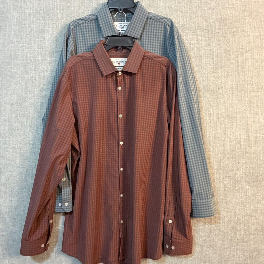 Lot of 2 Mizzen Main Shirts Mens XXL Gingham Leeward Trim